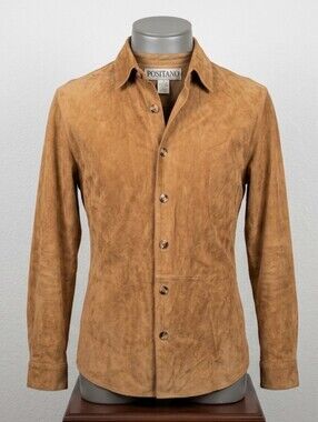 Vintage Positano Pelle 100% Suede Leather Button Down Shirt Jacket (S) Pre-owned